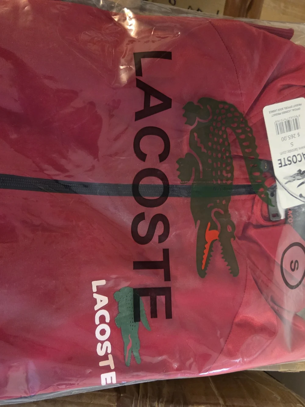 Lacoste Men’s Red Lightweight Zip Shirt Jacket with Green Crocodile Logo